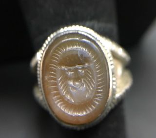 Antique Islamic Eastern Hand Made Engraved Intaglio Silver Seal Stone Ring