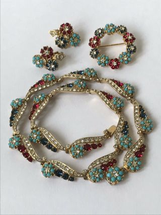 Vintage Jewellery CINER Signed Parure Necklace Earrings & Brooch Pin 3