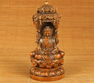 Rare Chinese Old Boxwood Hand Carved Buddha Kwan - Yin Netsuke Table Decoration