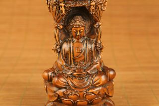 Rare chinese old boxwood hand carved Buddha kwan - yin netsuke table decoration 2