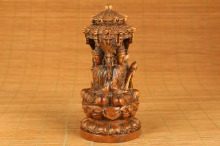 Rare chinese old boxwood hand carved Buddha kwan - yin netsuke table decoration 3