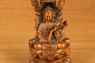 Rare chinese old boxwood hand carved Buddha kwan - yin netsuke table decoration 4
