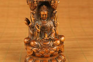 Rare chinese old boxwood hand carved Buddha kwan - yin netsuke table decoration 5