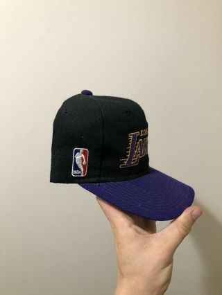 Vintage 90s Sports Specialties LA Lakers Motion Script Wool Snapback Hat Cap NBA 2