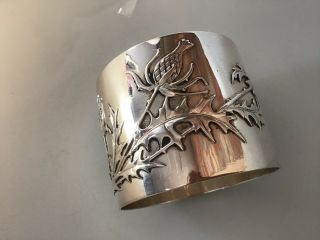 French Sterling Silver Nouveau Floral Round Napkin Ring No Mono C.  Murat Thistle