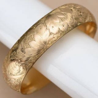 Antique Victorian Rose Gold Filled Gf Wide Bangle Bracelet
