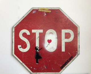 Banksy “balloon Girl” Stencil On Metal Street Art Stop Sign 2006 Rare