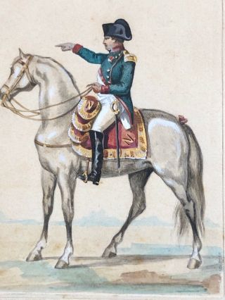 Rare Romantic Era Watercolor Painting On Paper Of Napoleon Mid/late 19thc