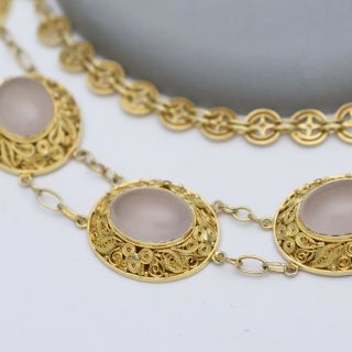 Vtg Chinese Export Sterling Silver Filigree Rose Quartz Necklace