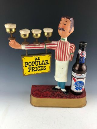 Pabst Blue Ribbon Beer Sign Waiter Guy Statue Cast Metal Vintage 1950s Bartender