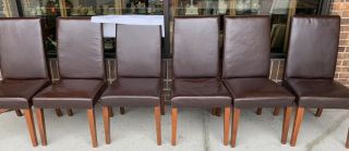 6 Pottery Barn Brown Leather Dinning Chairs