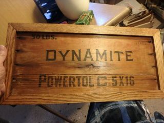 Vintage Oak Framed 10 X 21 " Adv.  Box Panel - Dynamite Powertol C 5x16 50 Lbs.