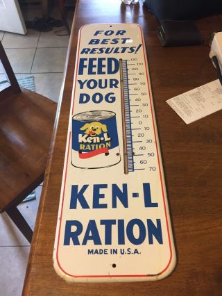 Vintage Ken L Ration Dog Food Pet Farm Thermometer W/ Can & Dog Graphicst