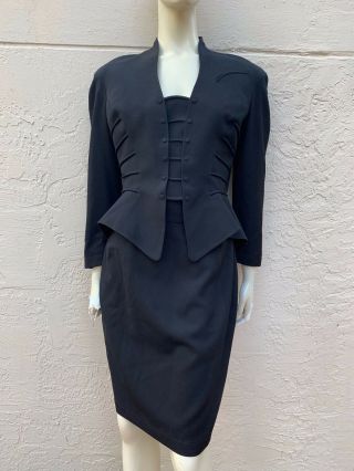 Thierry Mugler Sexy Vintage 80’s Black Hourglass Skirt Suit Sz 42
