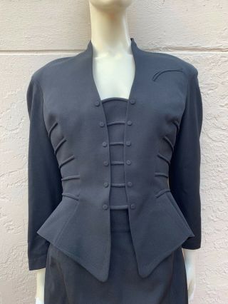 THIERRY MUGLER SEXY VINTAGE 80’s BLACK HOURGLASS SKIRT SUIT SZ 42 2