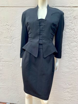 THIERRY MUGLER SEXY VINTAGE 80’s BLACK HOURGLASS SKIRT SUIT SZ 42 3