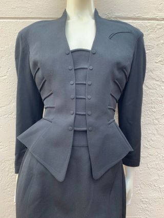 THIERRY MUGLER SEXY VINTAGE 80’s BLACK HOURGLASS SKIRT SUIT SZ 42 8