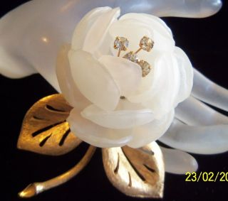 Vendome Large Vintage Frosted Lucite Rose Brooch Perfect