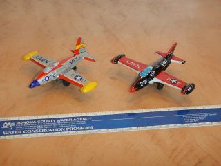 2 Vintage,  U.  S.  Navy Tin Litho Jet Planes Friction Toy Made In Japan S2