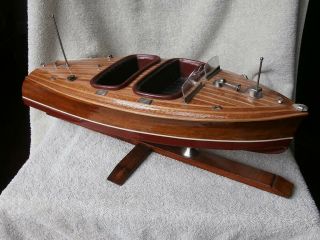 Vintage Chris Craft Barrel Back Wood Wooden Boat Model on Stand 2