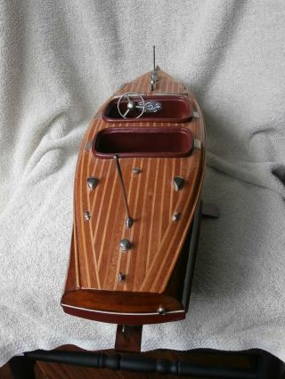 Vintage Chris Craft Barrel Back Wood Wooden Boat Model on Stand 4