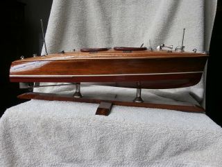 Vintage Chris Craft Barrel Back Wood Wooden Boat Model on Stand 8