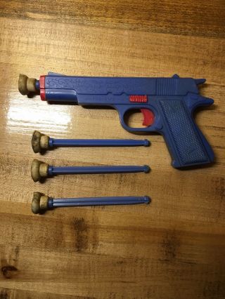 Rare Vintage 1960’s Arco Blue Plastic Soft Rubber Toy Dart Gun Pistol -