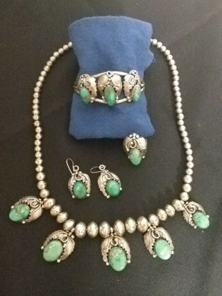 Native American Southwest Jewelry Parure Set Sterling Silver Turquoise Vintage