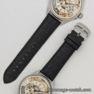 Patek Philippe movement SWISS Silver Dial Hand Engraved Skeleton Rare Watch 48mm 10