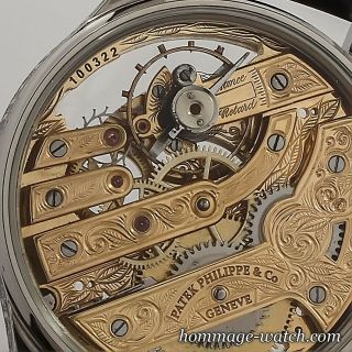 Patek Philippe movement SWISS Silver Dial Hand Engraved Skeleton Rare Watch 48mm 9
