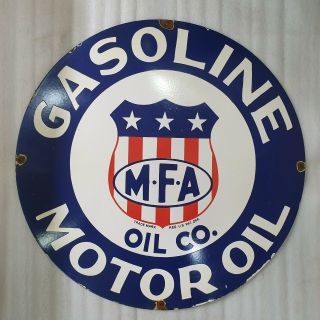 Mfa Gasoline Motor Oil 30 Inches Round Vintage Enamel Sign