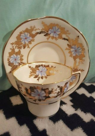 Vintage Porcelain Clare Tea Cup Blue And Gold Saucer Set Vintage Tea Set