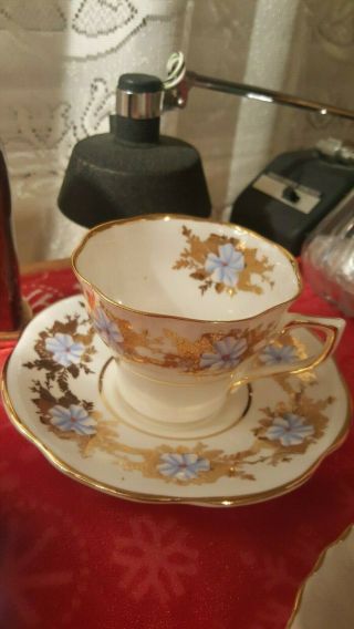 Vintage Porcelain Clare Tea Cup Blue and Gold Saucer Set Vintage Tea Set 2