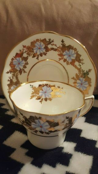 Vintage Porcelain Clare Tea Cup Blue and Gold Saucer Set Vintage Tea Set 6