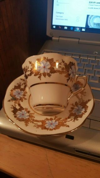 Vintage Porcelain Clare Tea Cup Blue and Gold Saucer Set Vintage Tea Set 7