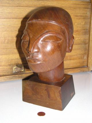 signed J Pinal carved wood bust wooden carving Mayan ethnic figure 2