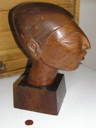 signed J Pinal carved wood bust wooden carving Mayan ethnic figure 3