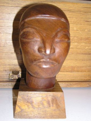 signed J Pinal carved wood bust wooden carving Mayan ethnic figure 5