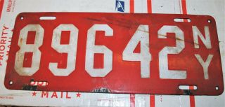 1912 Vintage York State Red Porcelin License Plate