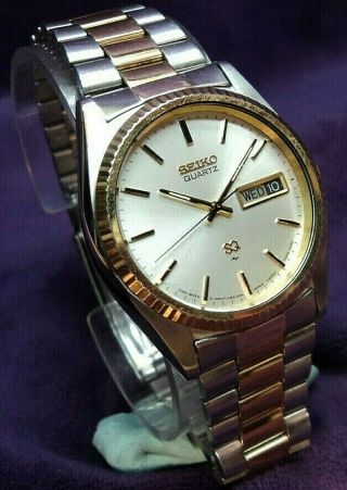 Near Cond Seiko President 7123 - 8059 Quartz Calendar 2 - Tone Bracelet Watch