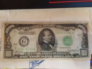 1934 $1000 One Thousand Dollar Bill Rare Chicago Currency Note