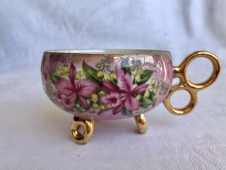 Vintage Bone China Tea Cup & Saucer Pink Orchids LM Royal Halsey Footed Design 2