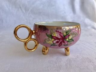 Vintage Bone China Tea Cup & Saucer Pink Orchids LM Royal Halsey Footed Design 6