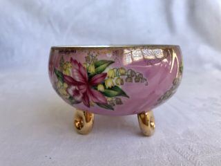 Vintage Bone China Tea Cup & Saucer Pink Orchids LM Royal Halsey Footed Design 7