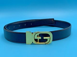 Authentic Gucci Mens Leather Belt Reversible Gg Buckle Size 36 90 Vintage Italy