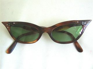 True Vintage Tortoise Shell Rhinestone Cat - Eye Eyeglasses Frames France Made Sex