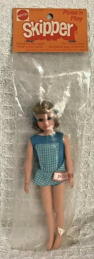 Vintage 1973 Baggie Pose N Play Skipper Doll 1117 Barbie’s Sister Nrfp Mattel
