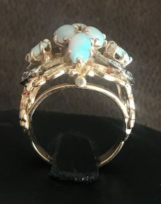 Vintage Opal & Diamond 14k Yellow Gold Large Cocktail Dome Ring Cluster