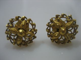 Estate Vintage 22k Solid Yellow Gold Ornate Screw Back Earrings 4.  8 Grams