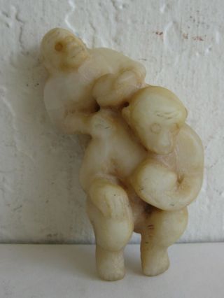 Fine Old Antique Chinese White &russet Brown Jade Monkey Statue Toggle Sculpture